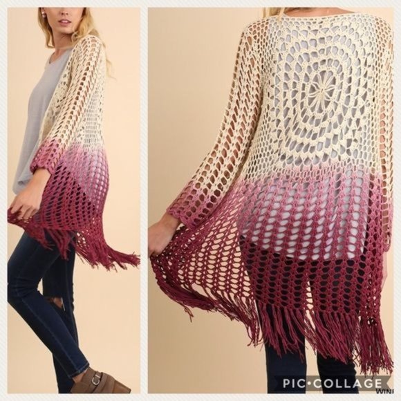 S ONLY Ombré fringed cardigan sweater - Picture 1 of 7